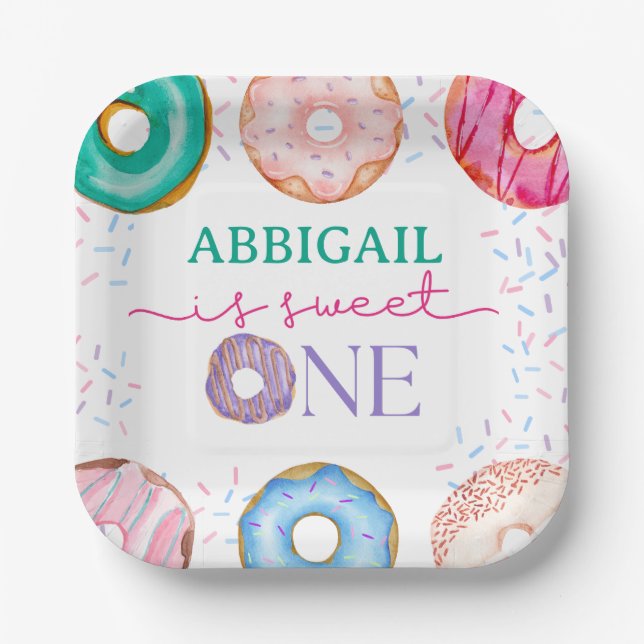 Niedliche Donut Geburtstagsparty 1. Geburtstag Pappteller (Vorderseite)