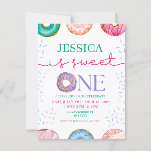 Niedliche Donut Geburtstagsparty 1. Geburtstag Postkarte