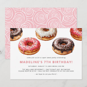 Niedliche Donuts   Fun Sweet Kids Girls Geburtstag Einladung