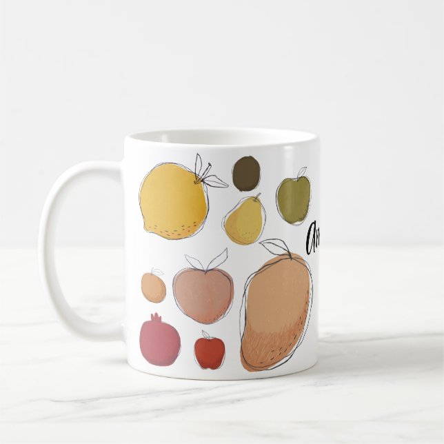 Niedliche doodle art fruits sammlung (PERSONALIZE) Kaffeetasse (Links)