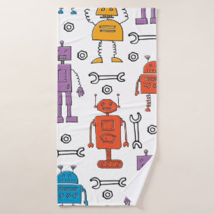Niedliche Doodle-Roboter. Nahtloses Muster. Cartoo Badehandtuch