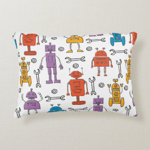 Niedliche Doodle-Roboter. Nahtloses Muster. Cartoo Dekokissen