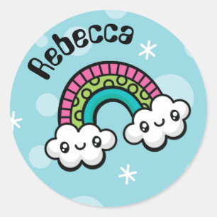 Niedliche Doodles Regenbogenkleber Runder Aufkleber