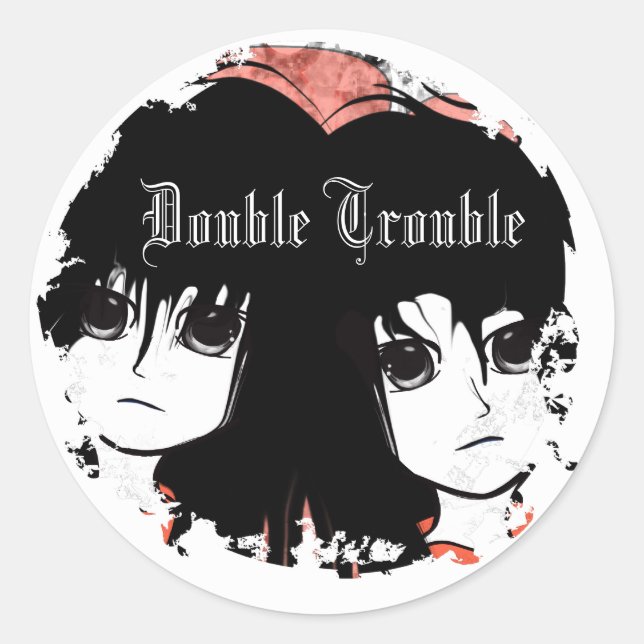 Niedliche Doppeltrouble Anime Twin Girls Anime Runder Aufkleber (Vorderseite)