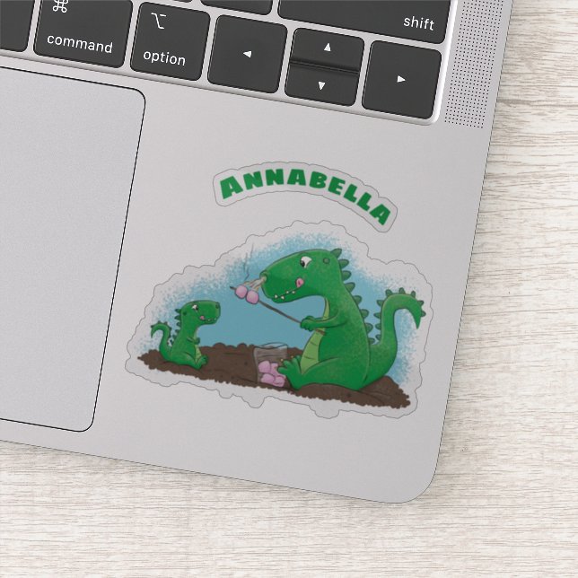 Niedliche Drachen braten Marshmallows Cartoon Aufkleber (Detail)