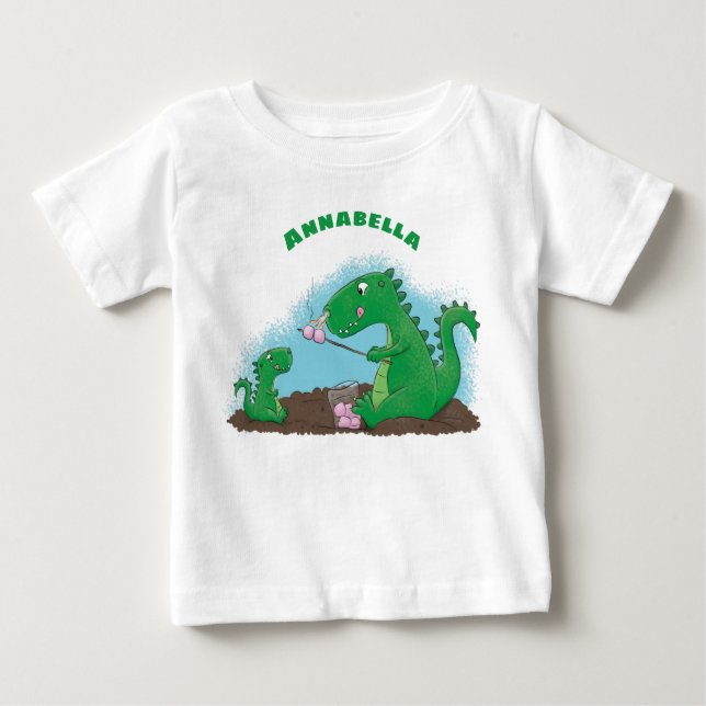 Niedliche Drachen braten Marshmallows Cartoon Baby T-shirt (Vorderseite)
