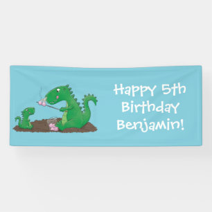 Niedliche Drachen braten Marshmallows Cartoon Banner