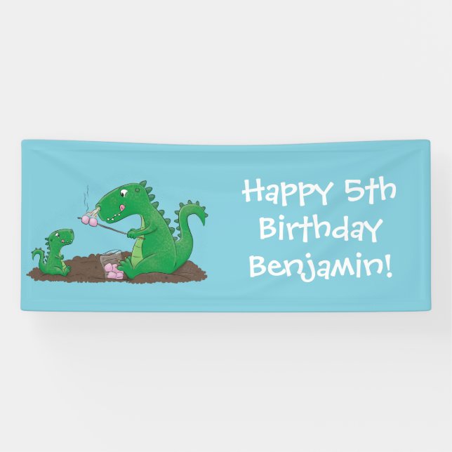 Niedliche Drachen braten Marshmallows Cartoon Banner (Horizontal)