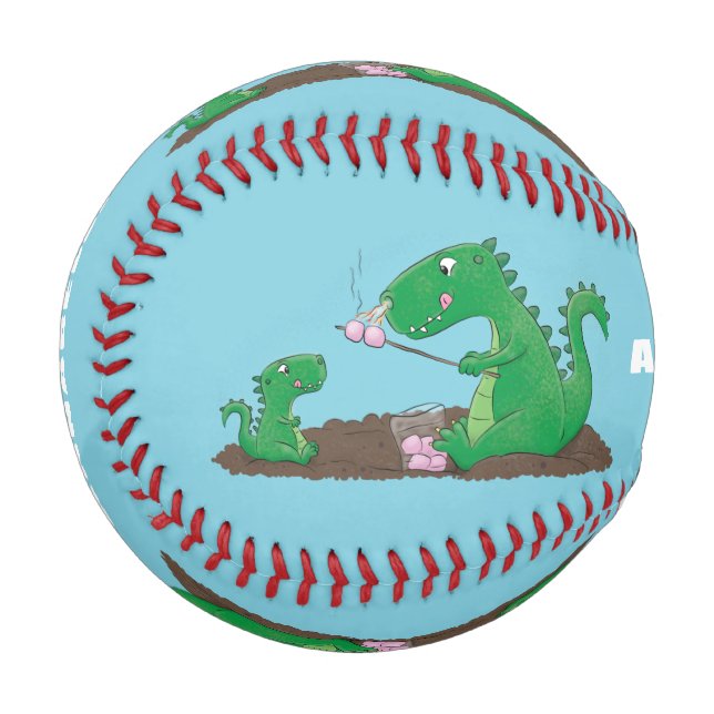 Niedliche Drachen braten Marshmallows Cartoon Baseball (Vorderseite Links)