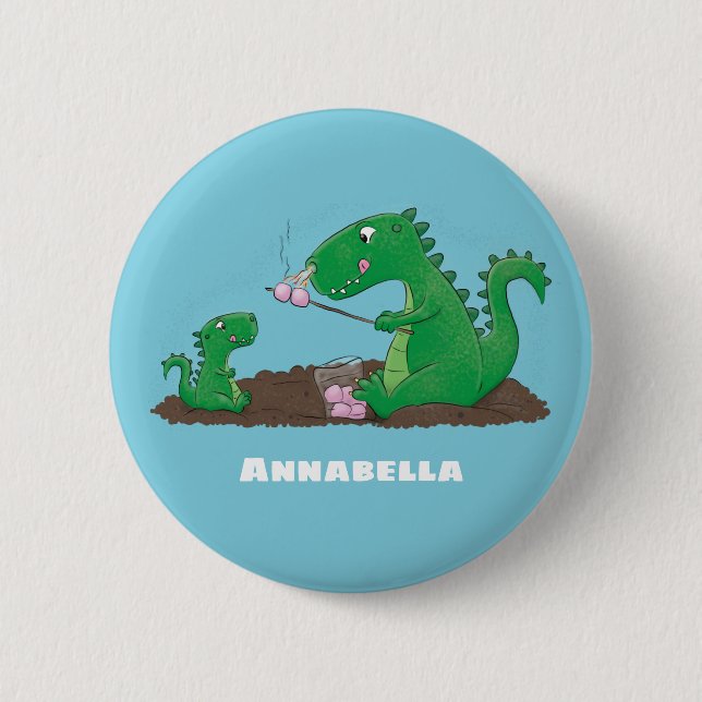 Niedliche Drachen braten Marshmallows Cartoon Button (Vorderseite)