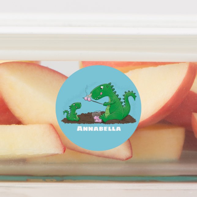 Niedliche Drachen braten Marshmallows Cartoon Etiketten (Befestigt)