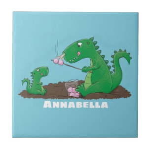 Niedliche Drachen braten Marshmallows Cartoon Fliese