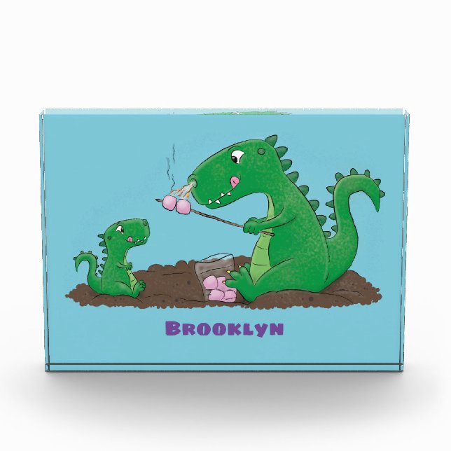 Niedliche Drachen braten Marshmallows Cartoon Fotoblock (Vorderseite)