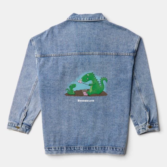 Niedliche Drachen braten Marshmallows Cartoon Jeansjacke (Rückseite)