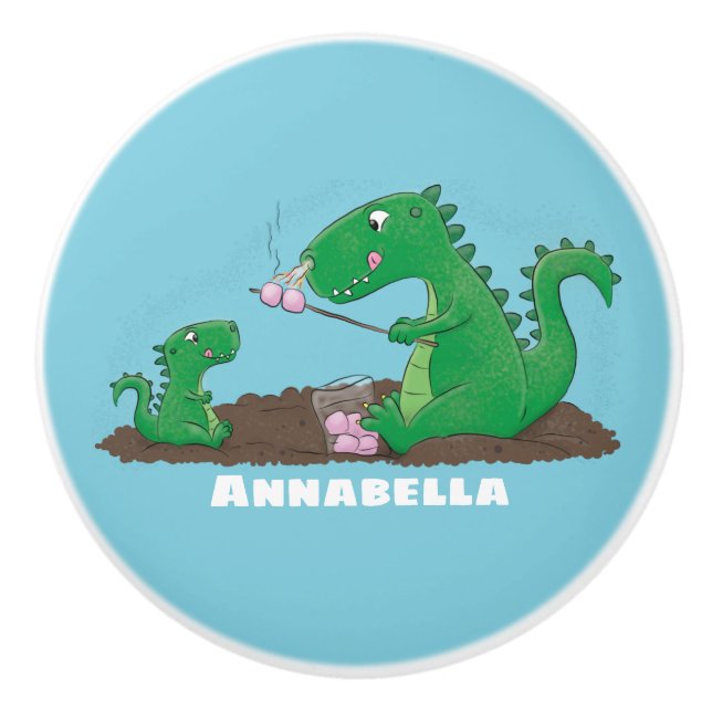 Niedliche Drachen braten Marshmallows Cartoon Keramikknauf (Vorderseite)