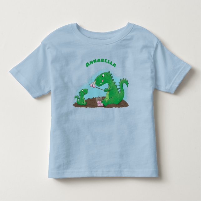 Niedliche Drachen braten Marshmallows Cartoon Kleinkind T-shirt (Vorderseite)