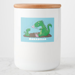 Niedliche Drachen braten Marshmallows Cartoon Lebensmitteletikett