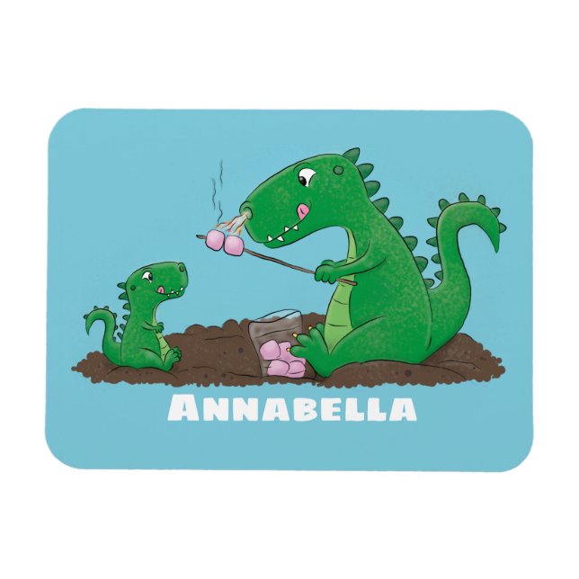 Niedliche Drachen braten Marshmallows Cartoon Magnet (Horizontal)