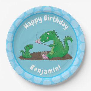Niedliche Drachen braten Marshmallows Cartoon Pappteller