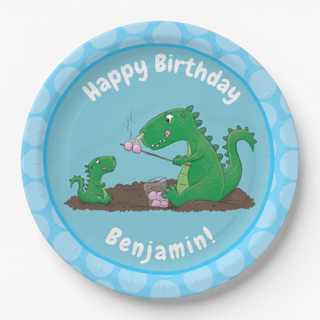 Niedliche Drachen braten Marshmallows Cartoon Pappteller (Vorderseite)