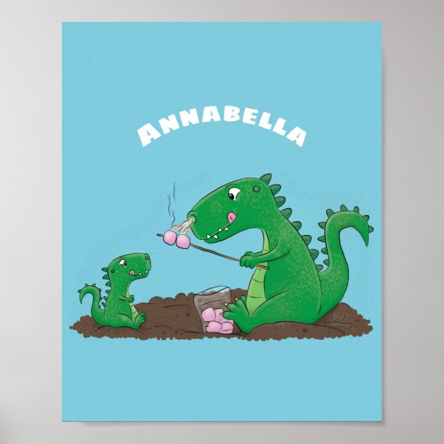Niedliche Drachen braten Marshmallows Cartoon Poster (Vorne)