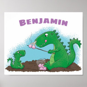 Niedliche Drachen braten Marshmallows Cartoon Poster