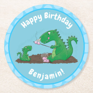 Niedliche Drachen braten Marshmallows Cartoon Runder Pappuntersetzer
