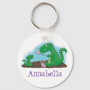 Niedliche Drachen braten Marshmallows Cartoon Schlüsselanhänger