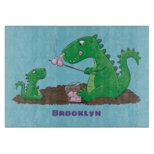 Niedliche Drachen braten Marshmallows Cartoon Schneidebrett