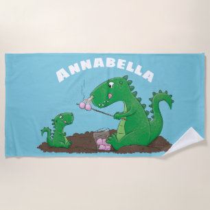 Niedliche Drachen braten Marshmallows Cartoon Strandtuch