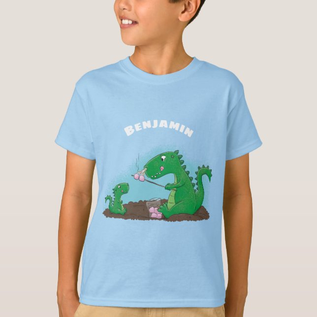 Niedliche Drachen braten Marshmallows Cartoon T-Shirt (Vorderseite)