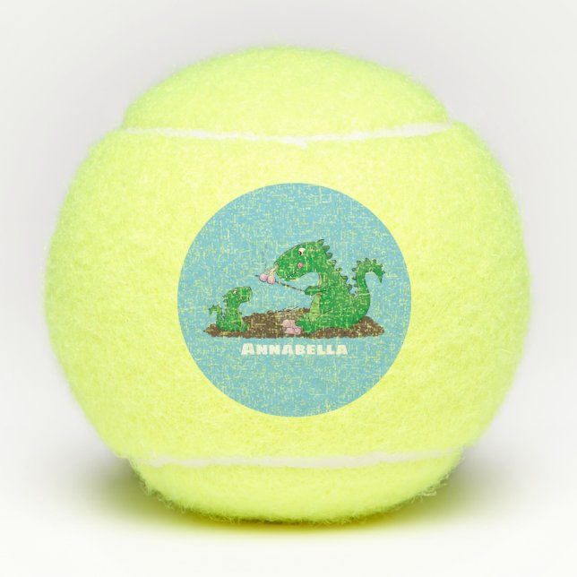 Niedliche Drachen braten Marshmallows Cartoon Tennisbälle (Vorderseite)