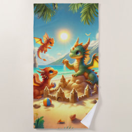 Niedliche Drachen Gebäude Sandburg am Strand Strandtuch