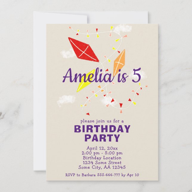 Niedliche Drachen in Sky Zeichnend Kindergeburtsta Einladung (Vorderseite)