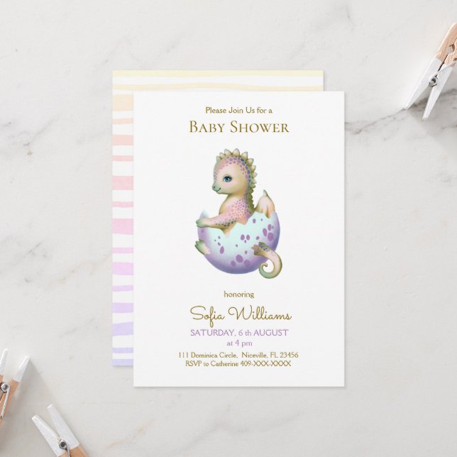 Niedliche Dracheneinladung zur Babydusche. Einladung (Vorderseite/Rückseite Beispiel)