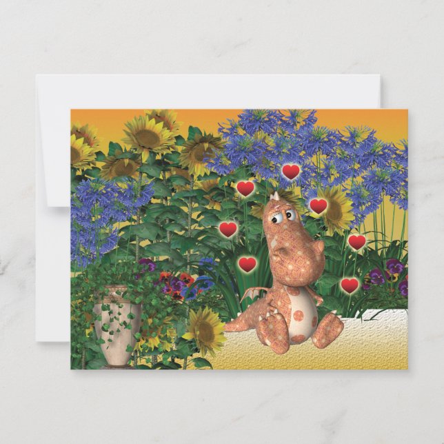 Niedliche Drachenromantik Einladung (Vorderseite)