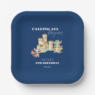 Niedliche Dragons Castle Fairytale Navy Kindergebu Pappteller