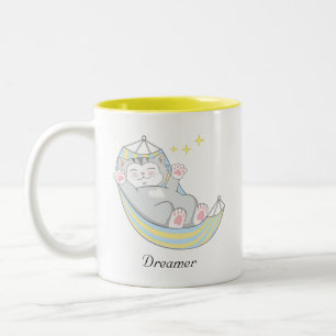 Niedliche Dreamer Kitty Cat im T - Shirt Hammock Zweifarbige Tasse