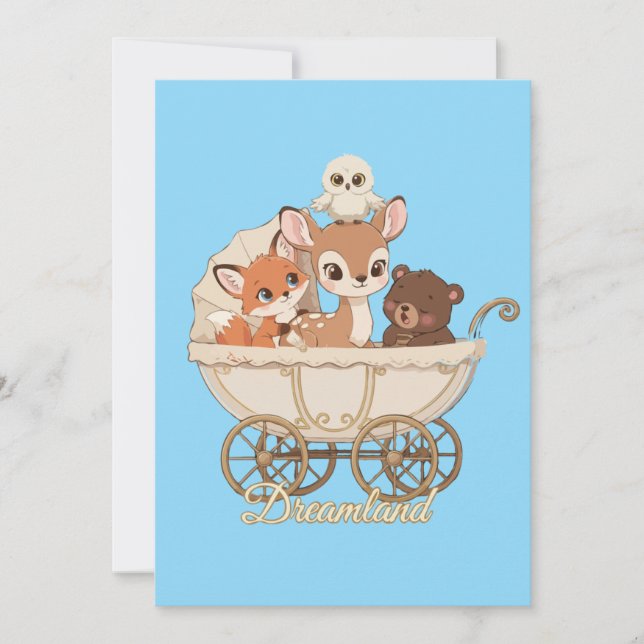 Niedliche Dreamland-Waldtiere | Baby Fox, Deer Ankündigung (Vorderseite)