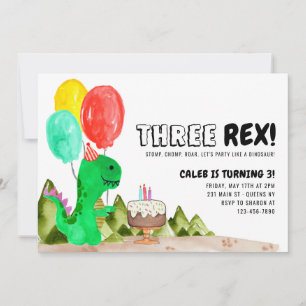Niedliche DREI Rex Ballon Cake Dinosaur 3. Geburts Einladung