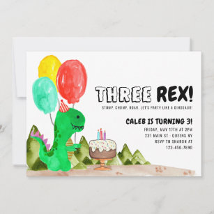 Niedliche DREI Rex Ballon Cake Dinosaur 3. Geburts Einladung