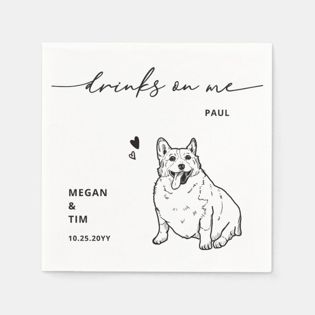 Niedliche Drinks auf Me Walish Corgi Dog Wedding Serviette (Vorderseite)