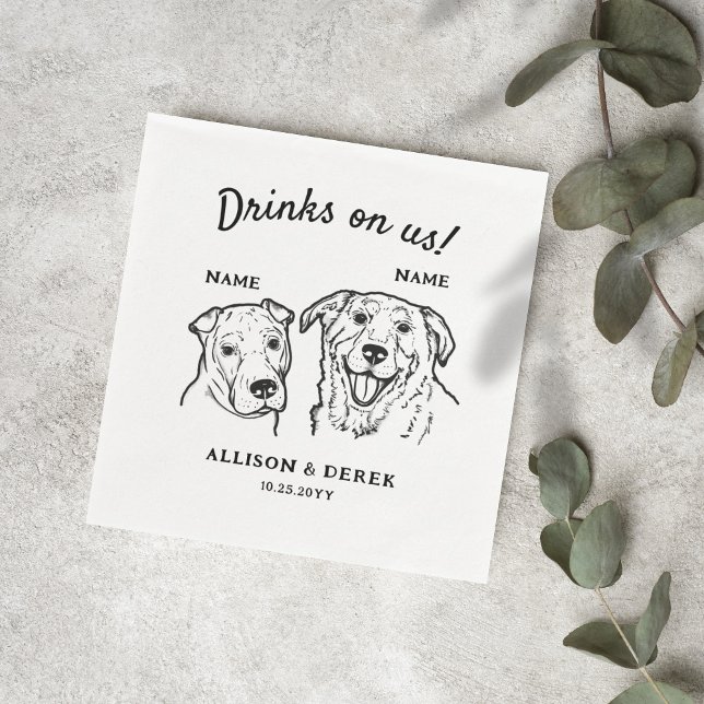 Niedliche Drinks bei 2 Hunden Hochzeitscocktail Serviette (Von Creator hochgeladen)