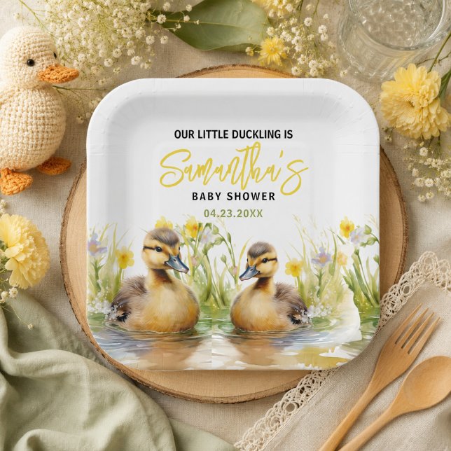 Niedliche Duck Babydusche Pappteller (Cute Watercolor Duck Baby Boy Shower Paper Plates)