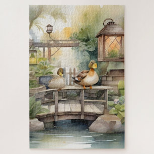 Niedliche Ducks mit Wasserfarbe auf einer Brücke Puzzle