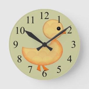 Niedliche Ducksäulenhalterung für Kinder Runde Wanduhr