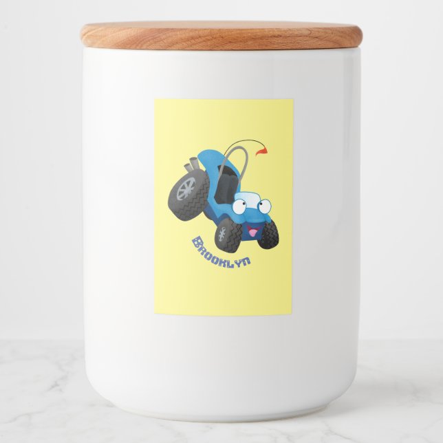 Niedliche Düne-Buggy des Cartoon Lebensmitteletikett (Vorderseite)