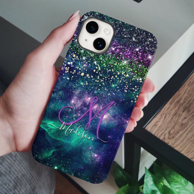 Niedliche dunkelgrüne Imitate Glitzer Monogramm Case-Mate iPhone Hülle (Von Creator hochgeladen)