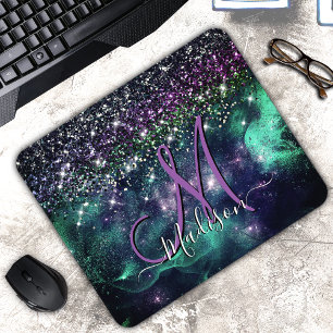 Niedliche dunkelgrüne Imitate Glitzer Monogramm Mousepad