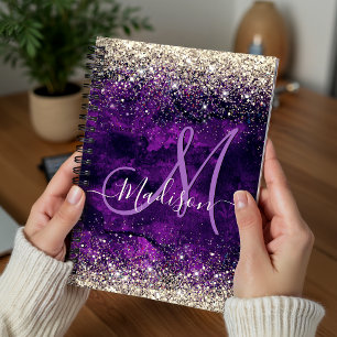 Niedliche dunkle lila Imitat Glitzer Monogramm Notizblock